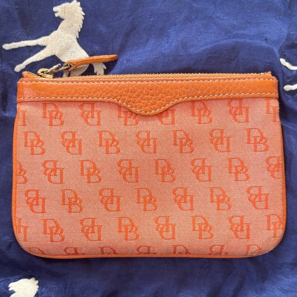 Vintage Dooney & Bourke Orange Canvas Leather Zippered Keychain Coin Purse Y2K